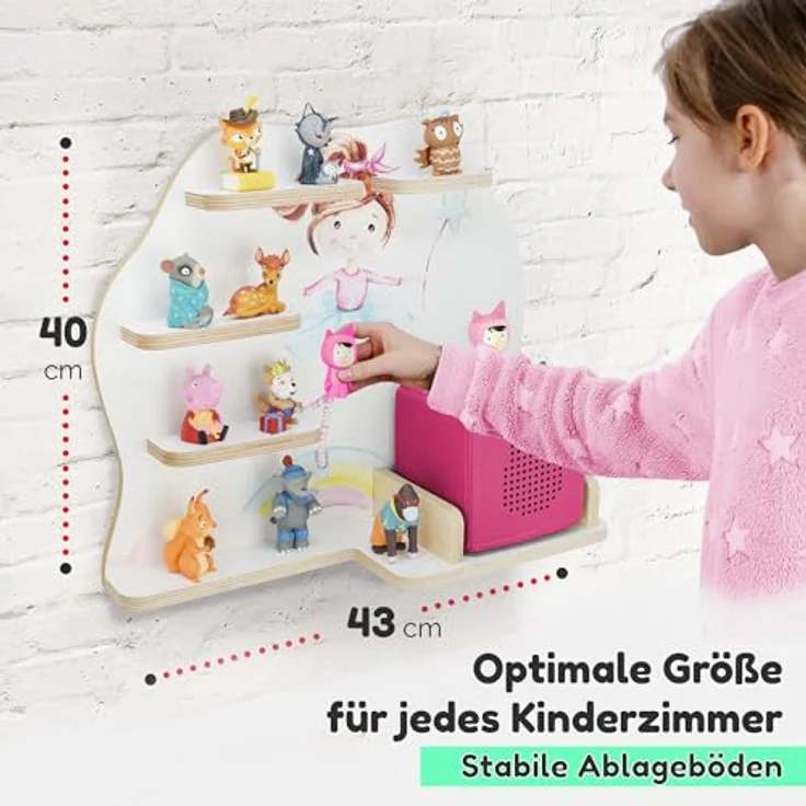 stadtecken Holzregal für Musikbox I passend für die Toniebox und ca. 35 Tonies I Perfekte Aufbewahrung im Kinderzimmer I zum Aufstellen oder Aufhängen (Ballerina) – Bild 3