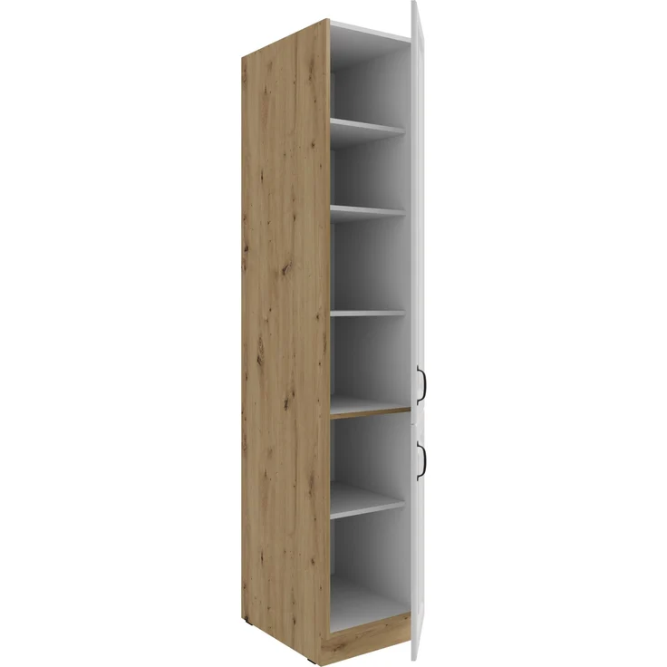 Küchen Vorratshochschrank 40 cm Stilo Weiss + Eiche Artisan Küchenzeile Küchenblock Einbauküche Landhaus Küche – Bild 2