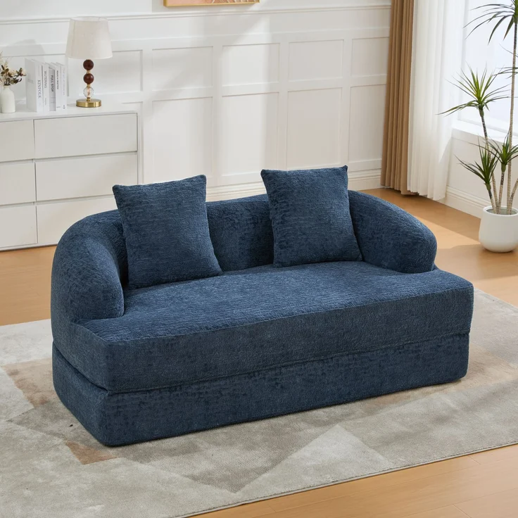 ZUBALIYA Schlafsofa 84x65 cm, mit LED - Beleuchtung, mit Chenille - Bezug, modular aufgebaut, mit Schaumstoffpolsterung, Blau – Bild 9