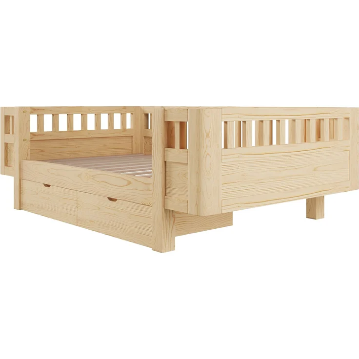 Merax Hochbett 90x200 Kinderbett, mit hohem Schutzgitter & zwei großen Schubladen, Holzfarbe – Bild 8