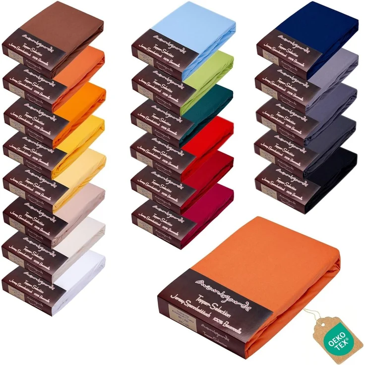 AVANTGARDE Premium Topper - Spannbetttuch - 90x200-100x220 cm - extra niedriger Steg - für Boxspringbett - Topperauflage - Spannbettlaken Jersey Baumwolle (06 Terracotta, Topper 90x200-100x220 cm)