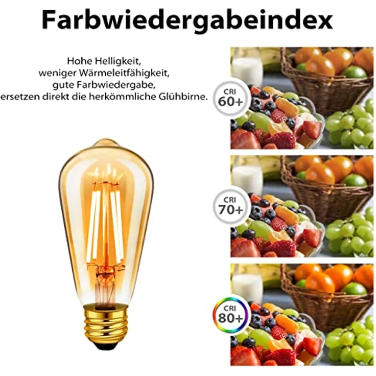 LVWIT Edison Vintage Glühbirne E27 ST64 6.5W, 685LM, 2500K Warmweiß Ideal für Nostalgie und Retro Beleuchtung im Haus Café Bar (6er Pack) – Bild 8