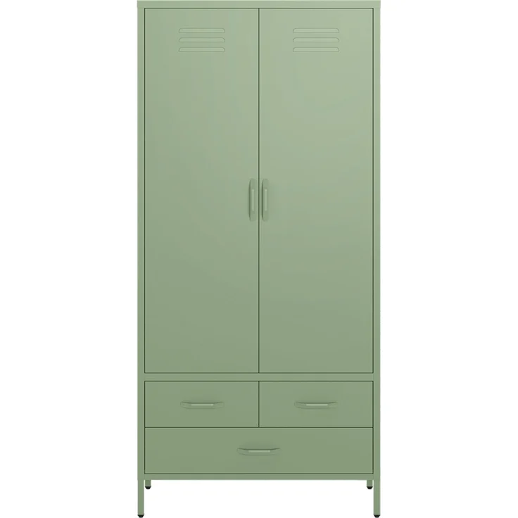 skølm 'Atria' Kleiderschrank mit 3 Schubladen, Metall, 170x45x80 cm, grün, Garderobe mit 4 Fächern und 2 Kleiderstangen – Bild 9