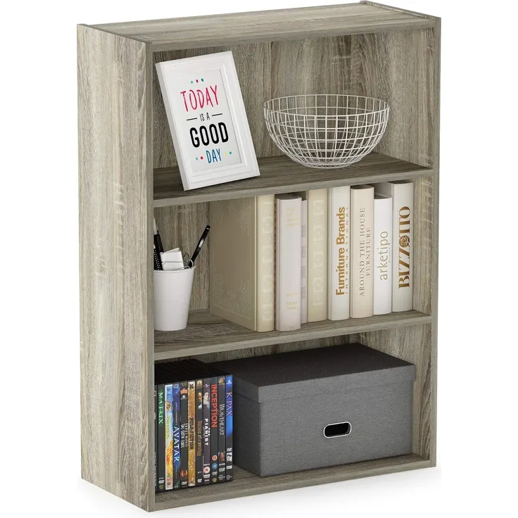 Furinno Pasir 3-Stufe offenes Regal, Bücherregale, Sonoma Oak, 57. 7 (Breite) x 80 (Höhe) x 24. 1 (Tiefe) cm