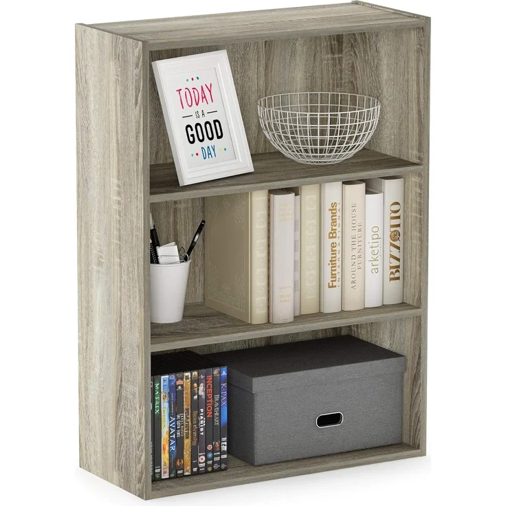 Furinno Pasir 3-Stufe offenes Regal, Bücherregale, Sonoma Oak, 57. 7 (Breite) x 80 (Höhe) x 24. 1 (Tiefe) cm
