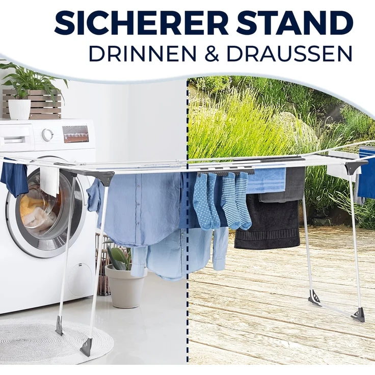 EASYmaxx Wäscheständer XXL ausziehbar bis 260 cm, Standtrockner mit Rollen, Kleidung platzsparend aufhängen klappbar Wäsche trocknen – Bild 4