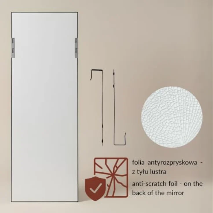 EDAXO Türspiegel Aina, Schwarz, 36x110 cm, stoßfestes Glas, einfache Montage für Türen – Bild 5