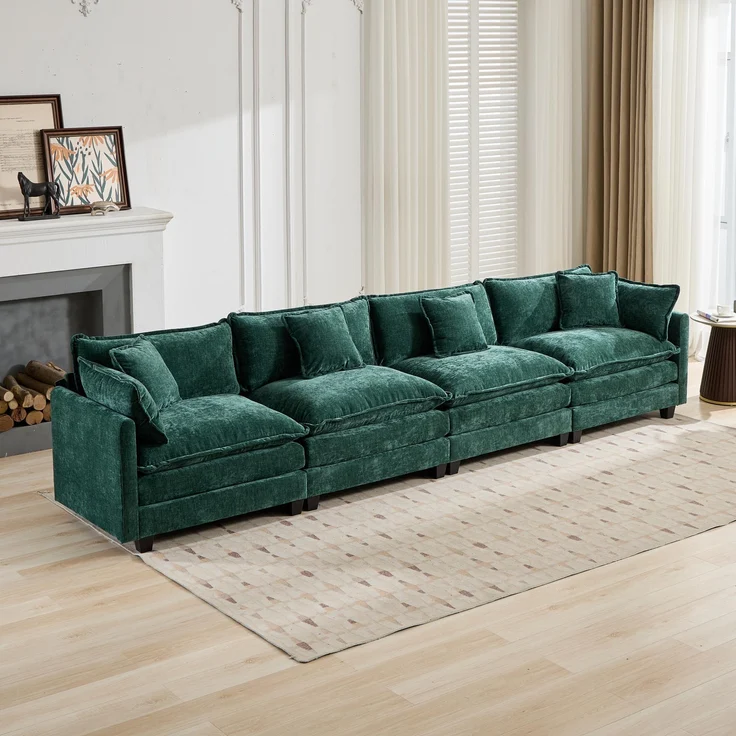 Cloud-Sofa 4 Sitzplätze (ohne Stuhlschläger),moderne Kombinationssofa geeignet für das Wohnzimmer Schlafzimmer und Wohnung bequeme Doppel-Kissenkissen atmungsfreier 80% Schneier Stoff,Schneier Stoff,grün, – Bild 4
