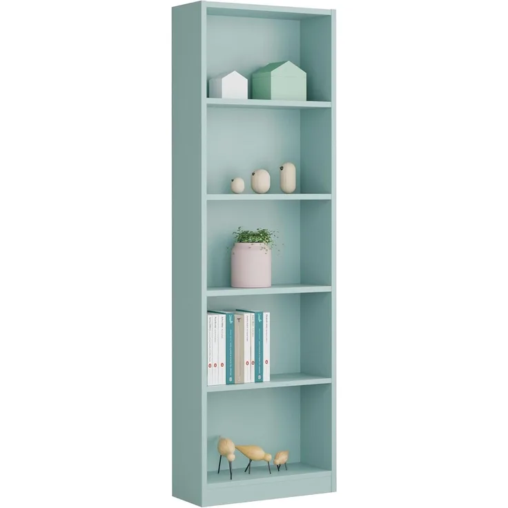 Lineares Bücherregal mit fünf Regalen, wassergrüne Farbe, Maße 52 x 180 x 25 cm