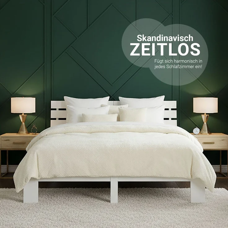 Holzbett mit Federkernmatratze 140x200 Weiß Jugendbett Doppelbett Bett Holzbettrahmen Massiv Holz Lattenrost – Bild 7