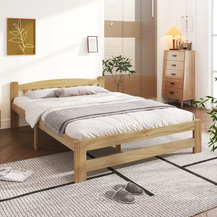 Doppelbett 140x200 cm Futonbett Kiefer Massivholz Naturholz Lattenrost robust Schlafzimmerbett – Bild 1