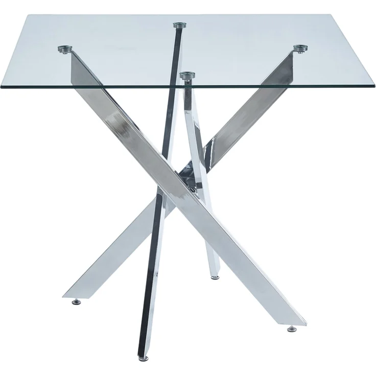 Esstisch 80x80x75 cm mit Glasplatte und Metallgestell in Silber – Bild 2