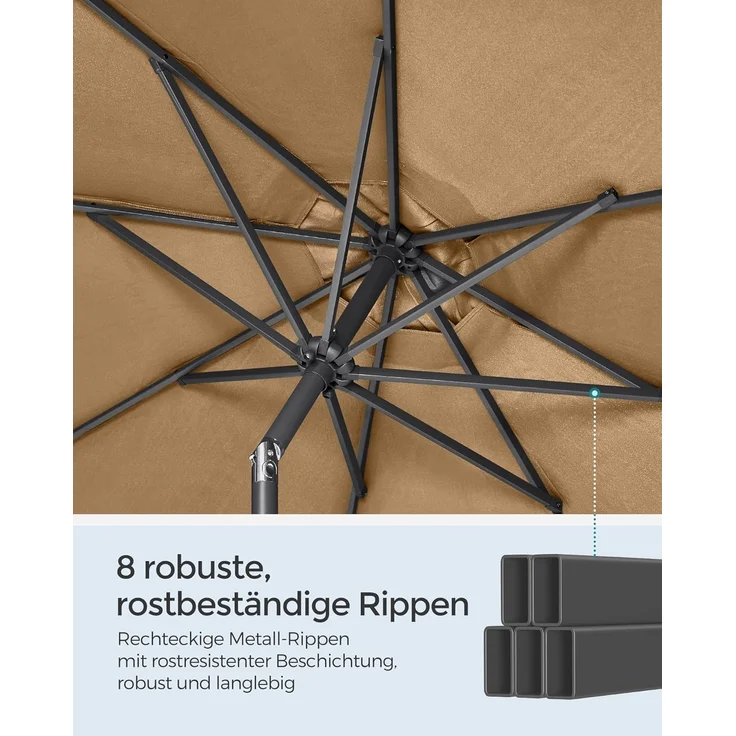 SONGMICS Sonnenschirm 300 cm, UPF 50+, Strandschirm, beidseitig um 30° knickbar, Sonnenschutz, mit Kurbel zum Öffnen/Schließen, für Terrasse, Balkon, Pool, ohne Ständer, taupe GPU30BRV1 – Bild 6