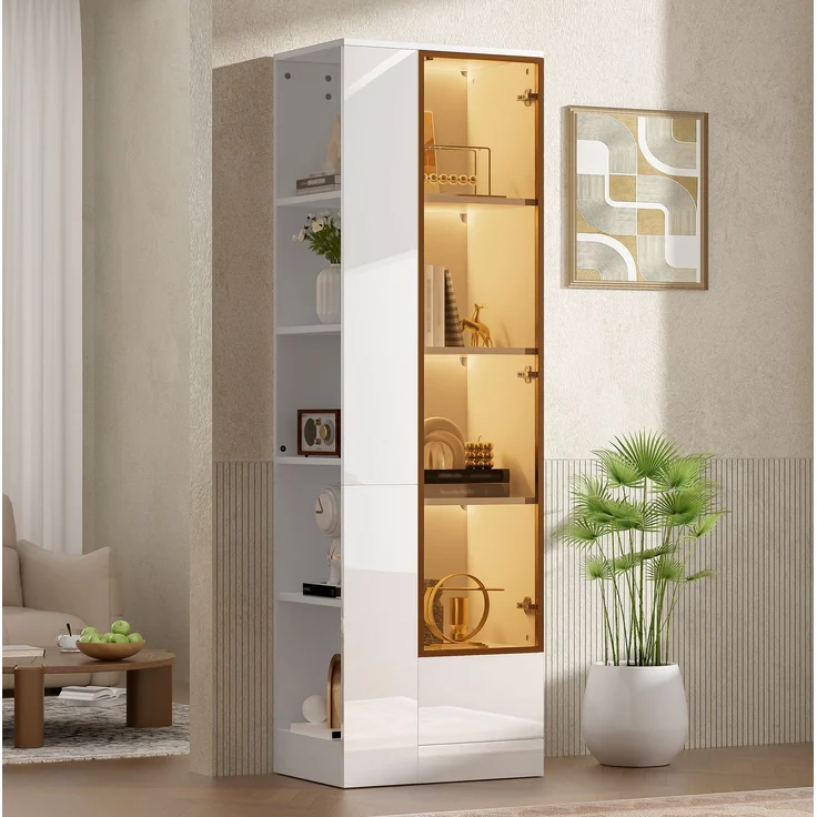 Vitrine 50 x 35 x 160 cm in Weiß mit Glastür und dimmbarer LED-Beleuchtung – Bild 2