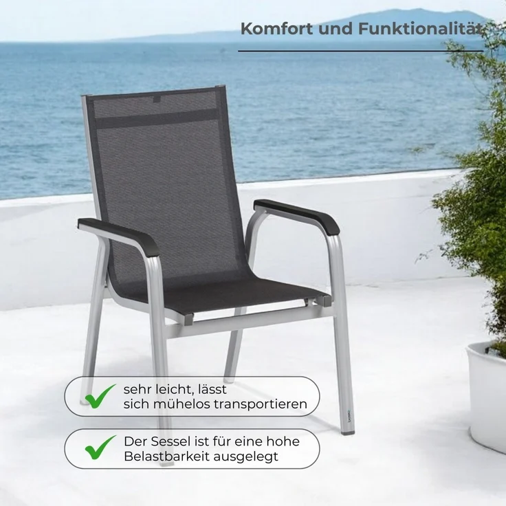 Kettler 'Basic Plus' Gartenstuhl, stapelbar, Aluminium silber, 66 x 69 x 98 cm – Bild 4