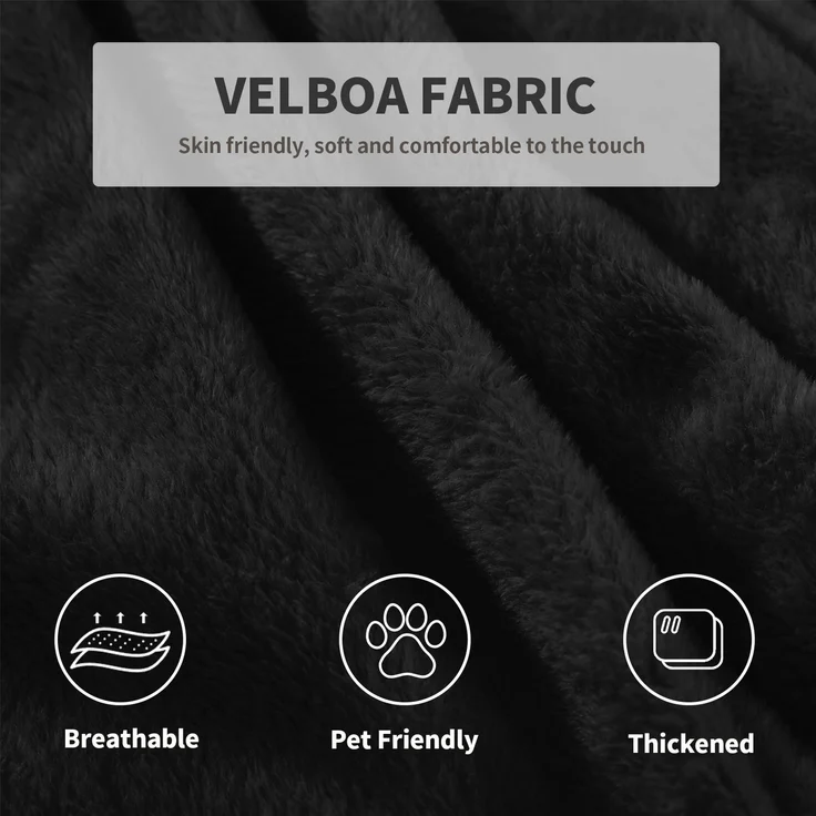 Großer runder Sitzsack 150 cm mit Velboa-Kurzplüschbezug, Memory-Schaum-Loungesitz für Wohn- und Schlafzimmer, Schwarz – Bild 3