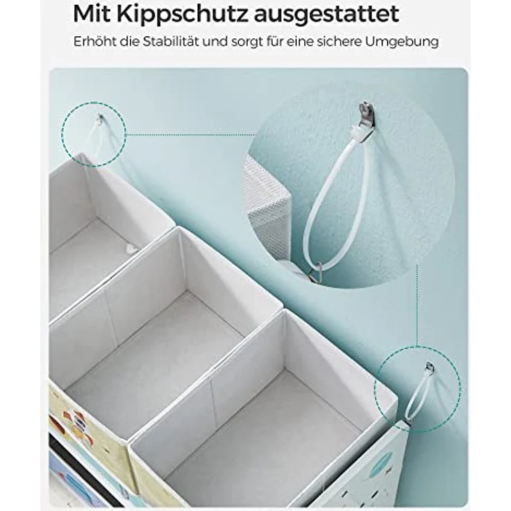 Songmics Kinderregal, mit 7 Aufbewahrungsboxen, MDF / Vliesstoff weiß, 60 x 29,5 x 62,5 cm – Bild 5