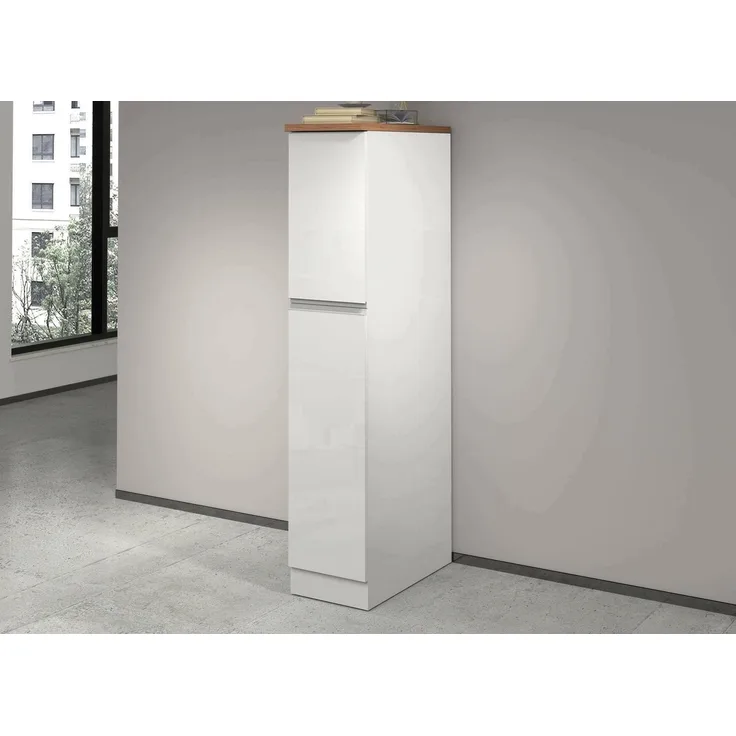 Dmora - Küchenschrank Quintino, Mehrzweckschrank, Küchenzeile Schrank, Multifunktionales Kühlregal, 100% Made in Italy, 30 x 60 x 165 cm, glänzendes Weiß und Eiche
