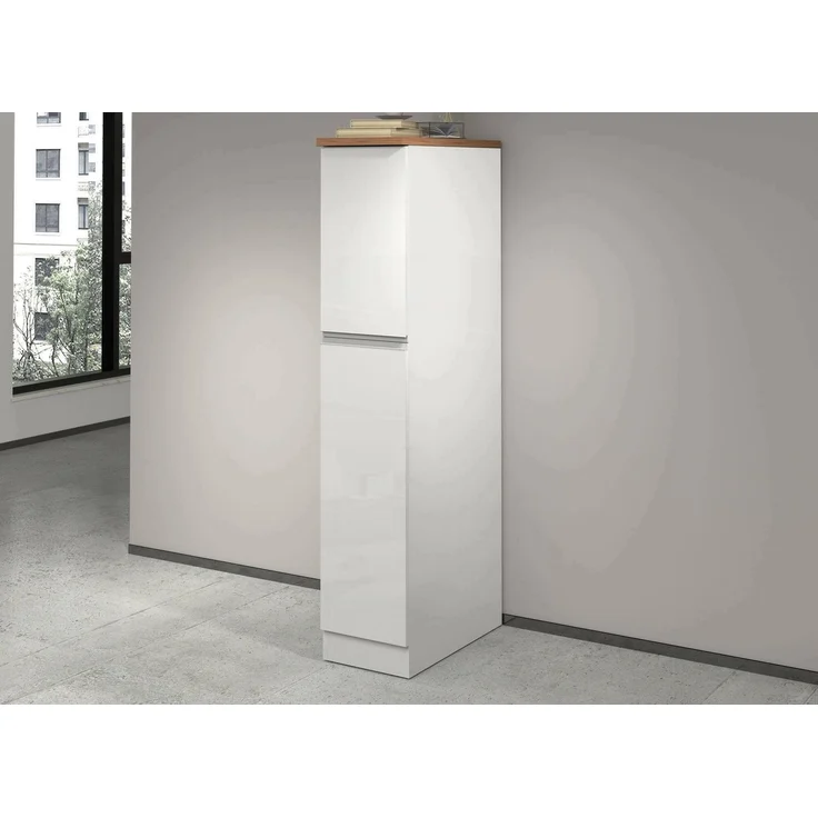 Dmora - Küchenschrank Quintino, Mehrzweckschrank, Küchenzeile Schrank, Multifunktionales Kühlregal, 100% Made in Italy, 30 x 60 x 165 cm, glänzendes Weiß und Eiche