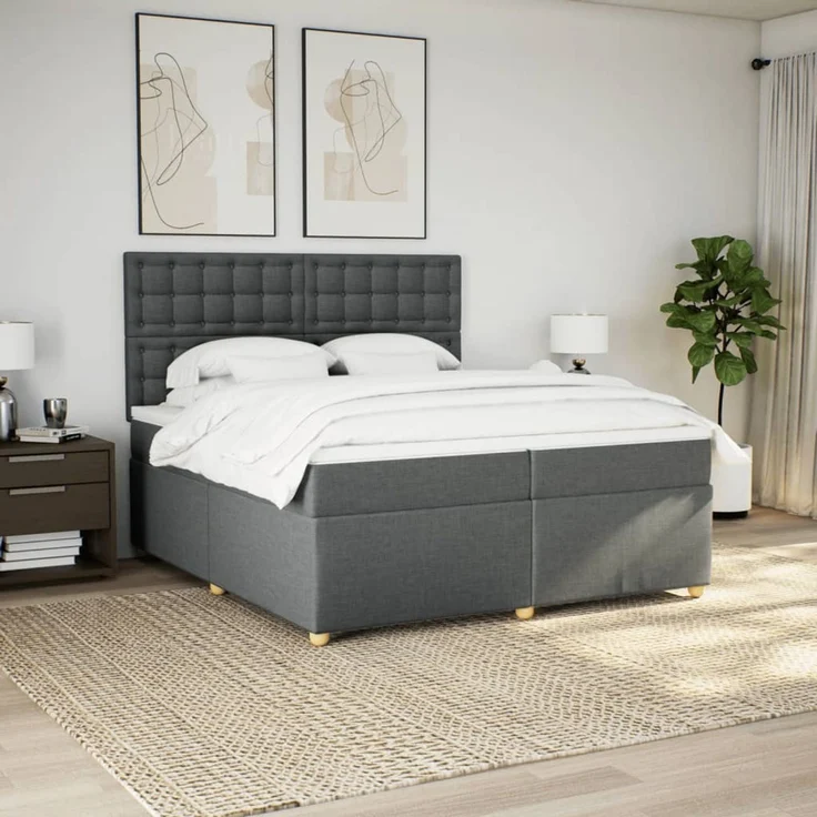 vidaXL Boxspringbett mit Matratze Dunkelgrau 200x200 cm Stoff 3293702 – Bild 4