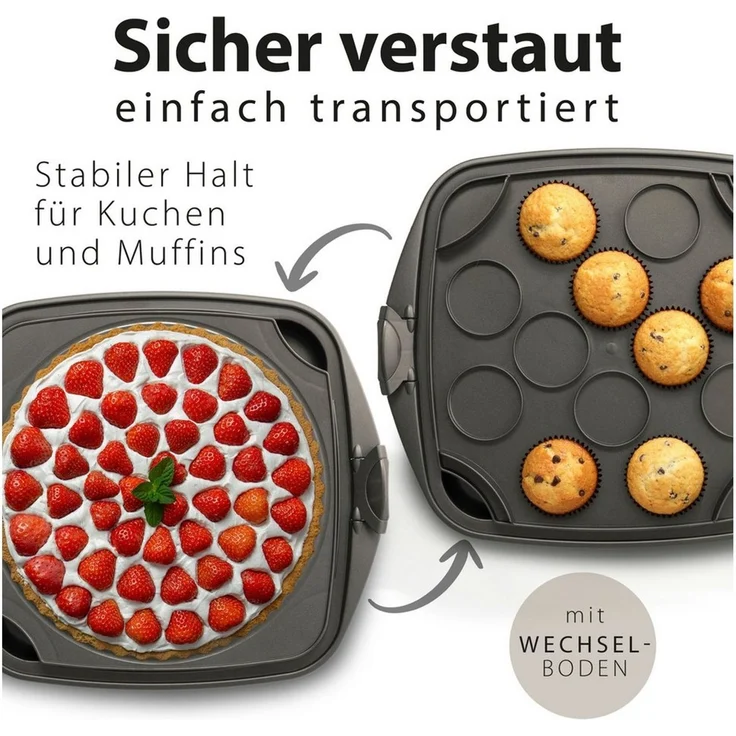 Hausfelder Kuchentransportbox Kuchentransportboxen 2er Set,rechteckig für Kastenkuchen/quadratisch, (Set, 2-tlg, 2 verschiedene Boxen), mit Klick-Verschlüssen, spülmaschinenfest, BPA-frei – Bild 4