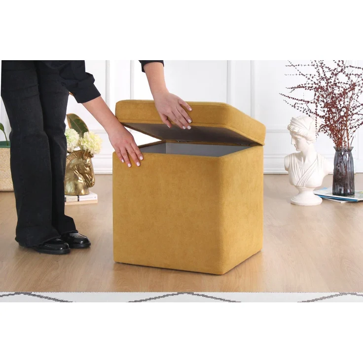 Hanah Home 'Mosvile - Mustard' Pouffe, Senf, 43 x 46 x 43 cm – Bild 2