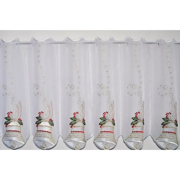 Stickereien Plauen Scheibengardine Glockenzauber (1 St), Stangendurchzug, transparent, Voile, mit echter Plauener Spitze Stickerei
