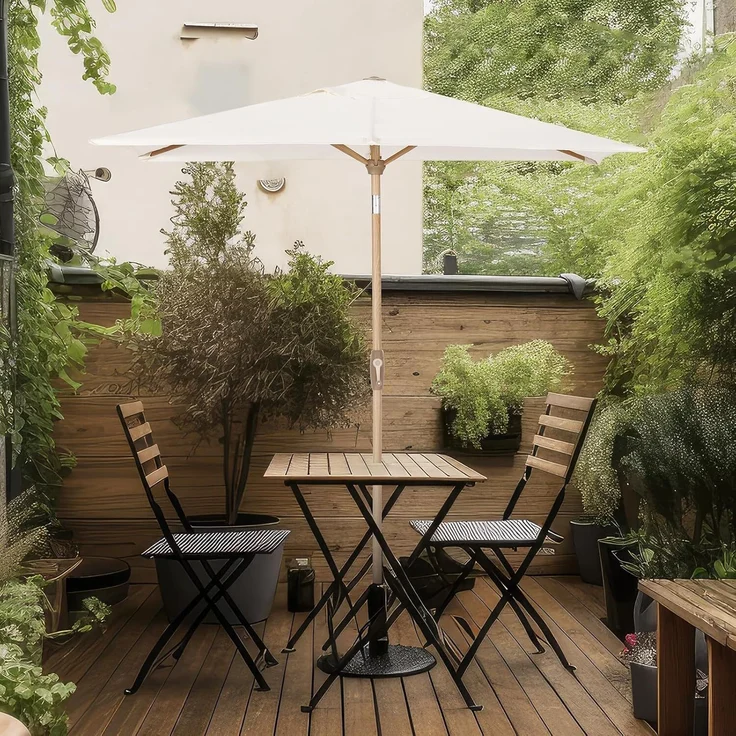 Sekey Sonnenschirm mit Kurbel und UV50+, knickbar, Aluminium creme / natur, 210 × 140 cm – Bild 2