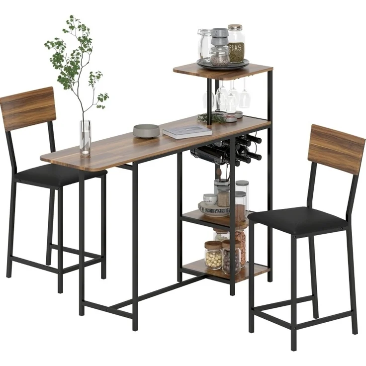 3-tlg. Bartisch-Set, ausziehbar mit Weinablage, 110/140x40x116 cm, Braun – Bild 6