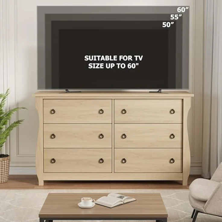 GarveeHome Kommode Für Das Schlafzimmer, Moderne Schubladenschrank Holz Mit 7 Schubladen Und Schwarzen Ringgriffen, Weißer Aufbewahrungskasten Für Wohnzimmer Und Flur, 137 x 40 x 76 cm – Bild 3