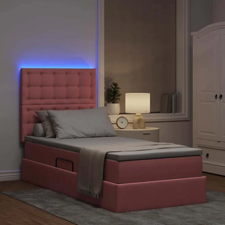 vidaXL LED-Speicherbett mit Matratze Rosa 90 x 190 cm Samt 3372758 – Bild 5