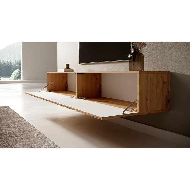 Selsey 'Telire' TV-Hängeboard, Eichenholz-Optik / Schwarz, ca. 30 x 175 x 32 cm – Bild 6