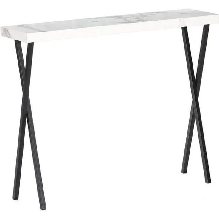Wohnando Couchtisch Konsolentisch "Apollo", 100x25x80cm weißes Mamordekor, Flurtisch, schwarz Metallbeine, Ablagetisch Flur, Wohnzimmer Sideboard – Bild 4