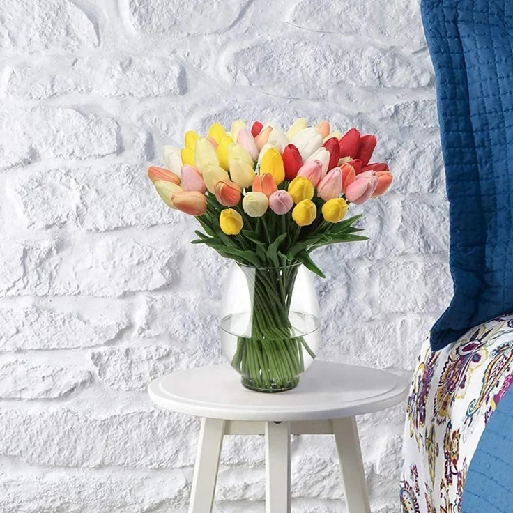 20 Stück Künstliche Tulpen Blumenstrauß Latex Real-Touch Gelb 34cm – Bild 7