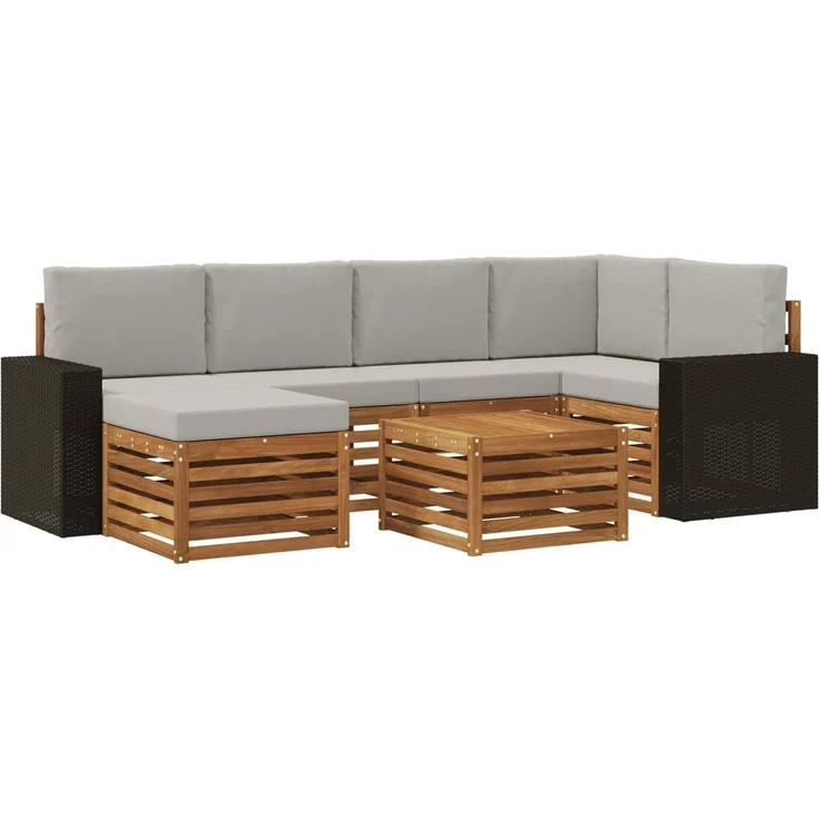 vidaXL Outdoor-Sofagarnitur 7 stk. 5-Sitzer Natur und Hellgrau 3384602 – Bild 2