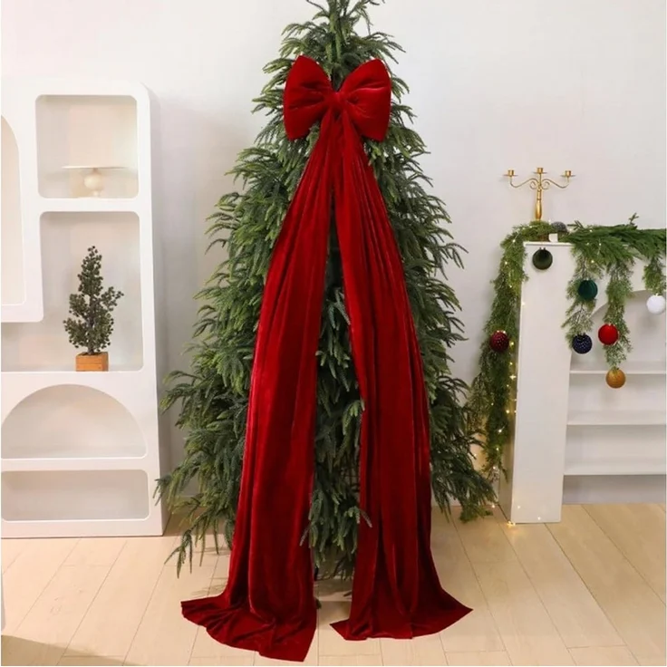 CLTYQ Christbaumschmuck rote schleifen weihnachten,Große Weihnachtsbaum-Schleifen, 200cm, Samtstoff,Weihnachtsdekoration für Weihnachtsbaum, Fenster, Haustür – Bild 3