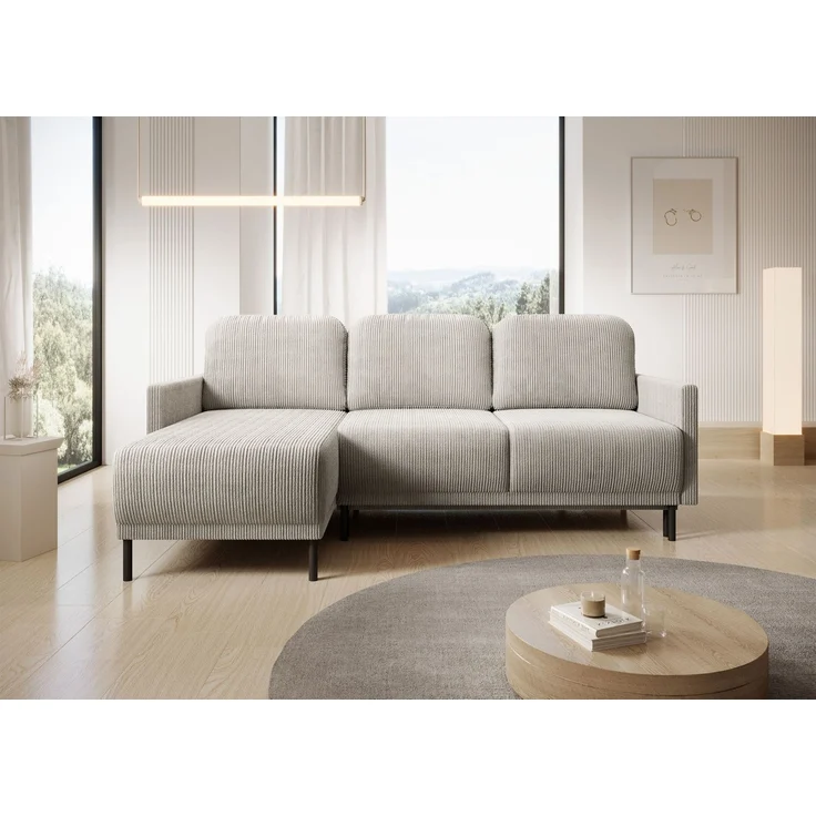 Selsey 'Hamiel' Ecksofa mit Schlaffunktion & Bettkasten, Cord, Universal, Hellbeige – Bild 2