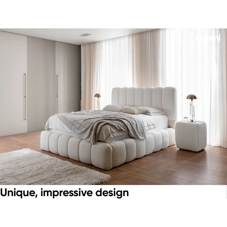 MEBLINI Polsterbett 160x200 mit Lattenrost mit Matratze - CARLOS - Weiß Milch Boucle - Bubble Bett - Cloud Bett - Marshmallow Bed - Kopfteil Bett mit Stauraum – Bild 2