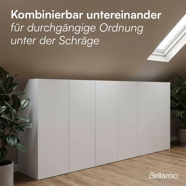 Bellamio 'Aland' Dachschrägenregal mit Türen, weiß, 100x52x90 cm, mit Push-to-open, Schrank für Dachschräge mit 3 Fächern – Bild 8