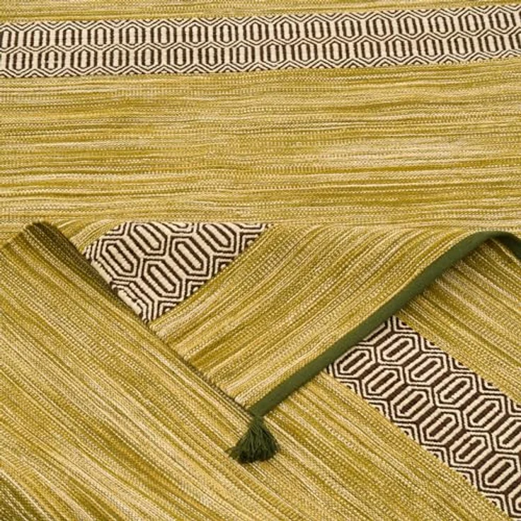 Pergamon Baumwolle Kelim Teppich, Rechteckig 90x160 cm, Grün, Handgewebt, Pflegeleicht – Bild 3