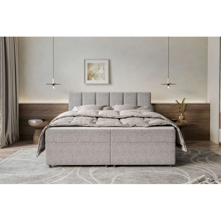 99rooms Boxspringbett Bergamo (Schlafzimmerbett, Bett), 140/160/180/200x200 cm, in Webstoff MALMO_NEW, mit Topper – Bild 2