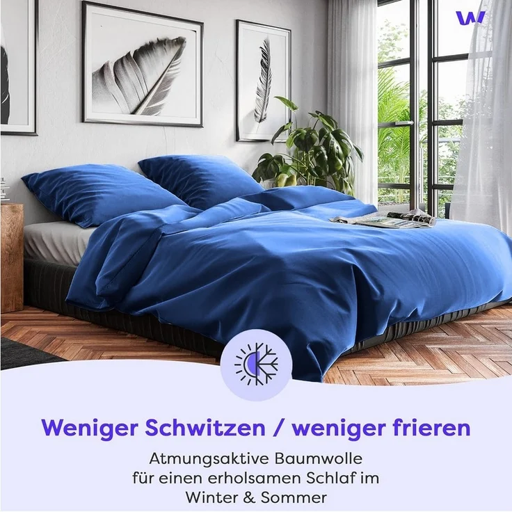 Wolkenfeld Bettwäsche Renforcé Bettwäsche Baumwolle - Natürlich weiches Schlafgefühl, Renforcé, 3 teilig, 135x200 cm, 155x220 & Übergrößen I inkl. Kissenbezüge 80x80 I uni – Bild 1