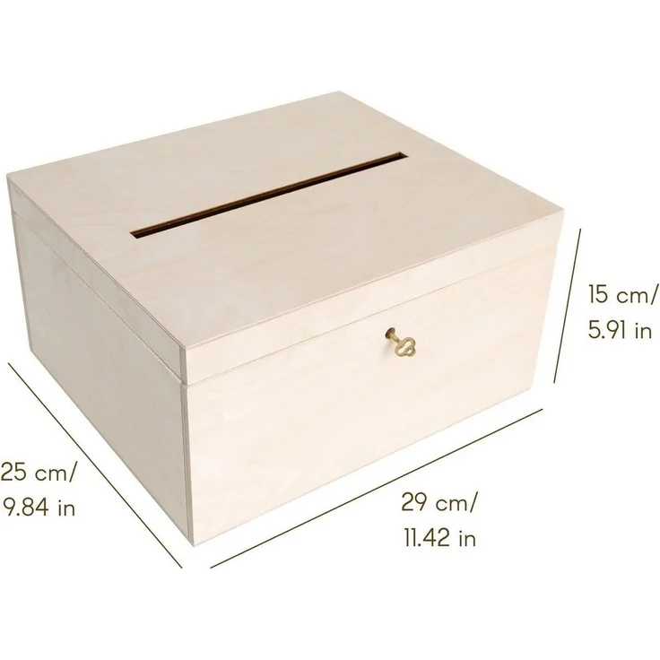 Creative Deco Aufbewahrungsbox Holzkiste Kartenbox Hochzeit 29x25x15 cm Holzbox mit Schlitz, Schloss und Schlüssel – Bild 2