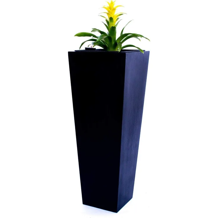 Pflanzkübel Blumenkübel Blumentopf Fiberglas Säule konisch LxBxH 38 x 38 x 100 cm elegant schwarz matt