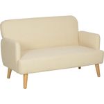 HOMCOM 2-Sitzer Sofa, Kleine Couch mit Samtoptik, Holzbeine, Küchensofa 1 Teile, für Wohnzimmer, Schlafzimmer, 130 x 74 x 79 cm, Cremeweiß