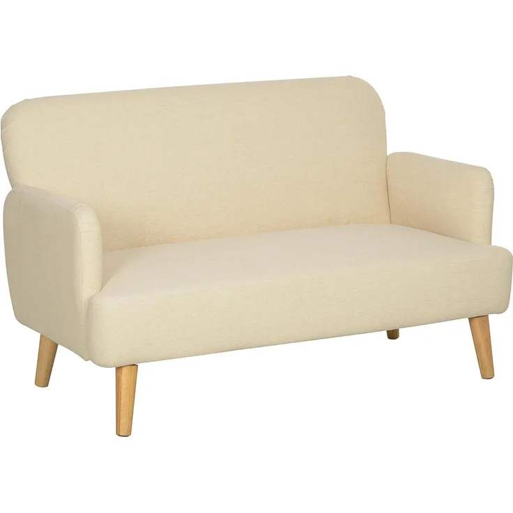 HOMCOM 2-Sitzer Sofa, Kleine Couch mit Samtoptik, Holzbeine, Küchensofa 1 Teile, für Wohnzimmer, Schlafzimmer, 130 x 74 x 79 cm, Cremeweiß
