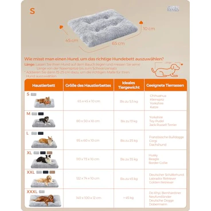 Feandrea Hundebett, Hundekissen, Flauschige Hundematte, Langer Plüsch, 65 x 45 cm, weiche Polsterung, maschinenwaschbar, multifunktional, Ombré-Grau PGW200G01 – Bild 6