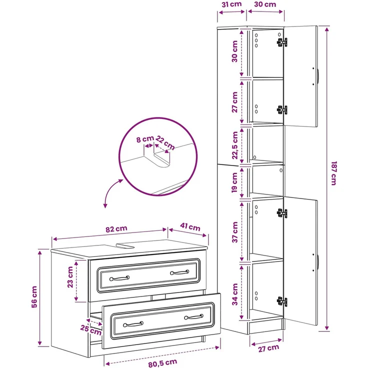 vidaXL 2-teiliges Badezimmer Schrank Set UTRECHT Sonoma-Eiche 3417569 – Bild 8