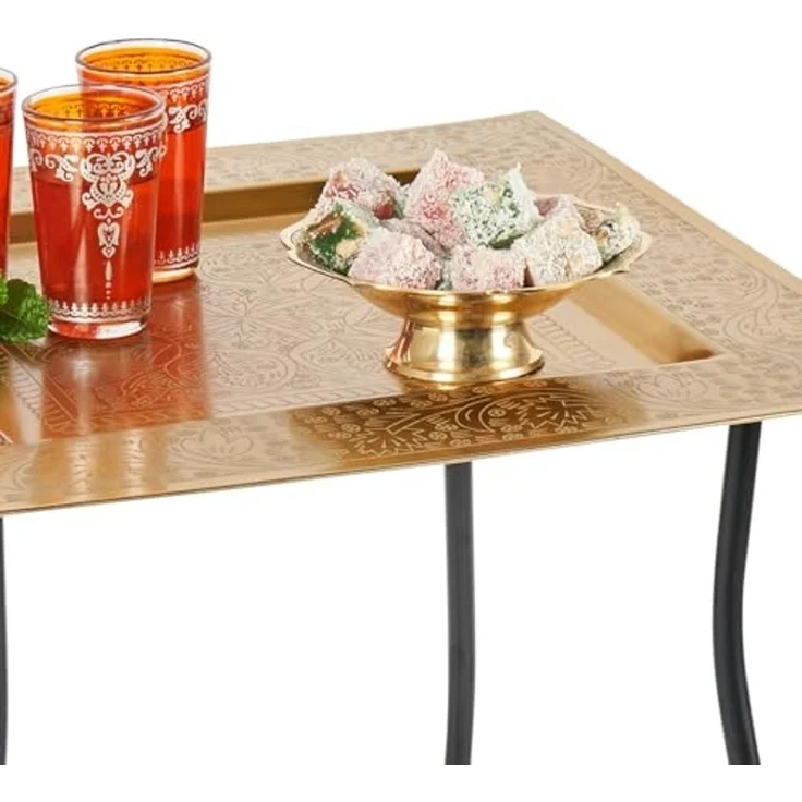 Marrakesch Orient & Mediterran Interior Beistelltisch Beistelltisch Garten Klapptisch Metall Sule Eckig Gold (1-St), Handarbeit – Bild 7