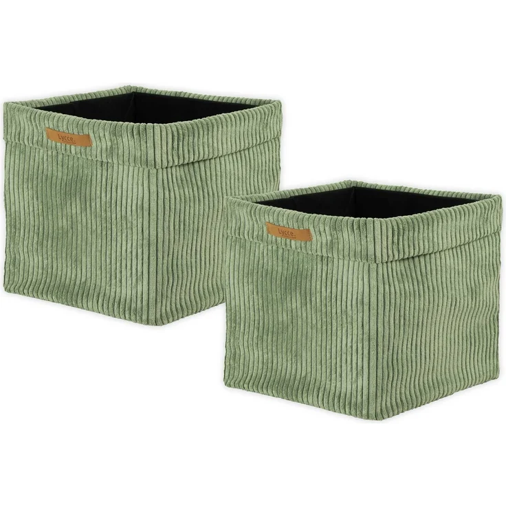 Lycce faltbare Aufbewahrungsbox, 2er Set - Cord, passend für Kallax Regal, abnehmbarer Bezug, robust, formstabil Salbeigrün 31x33x33cm – Bild 1